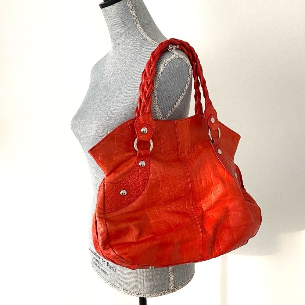 Roberta Gandolfi Italian Made Tomato Red Orange leather tote handbag Vacation - Picture 3 of 15